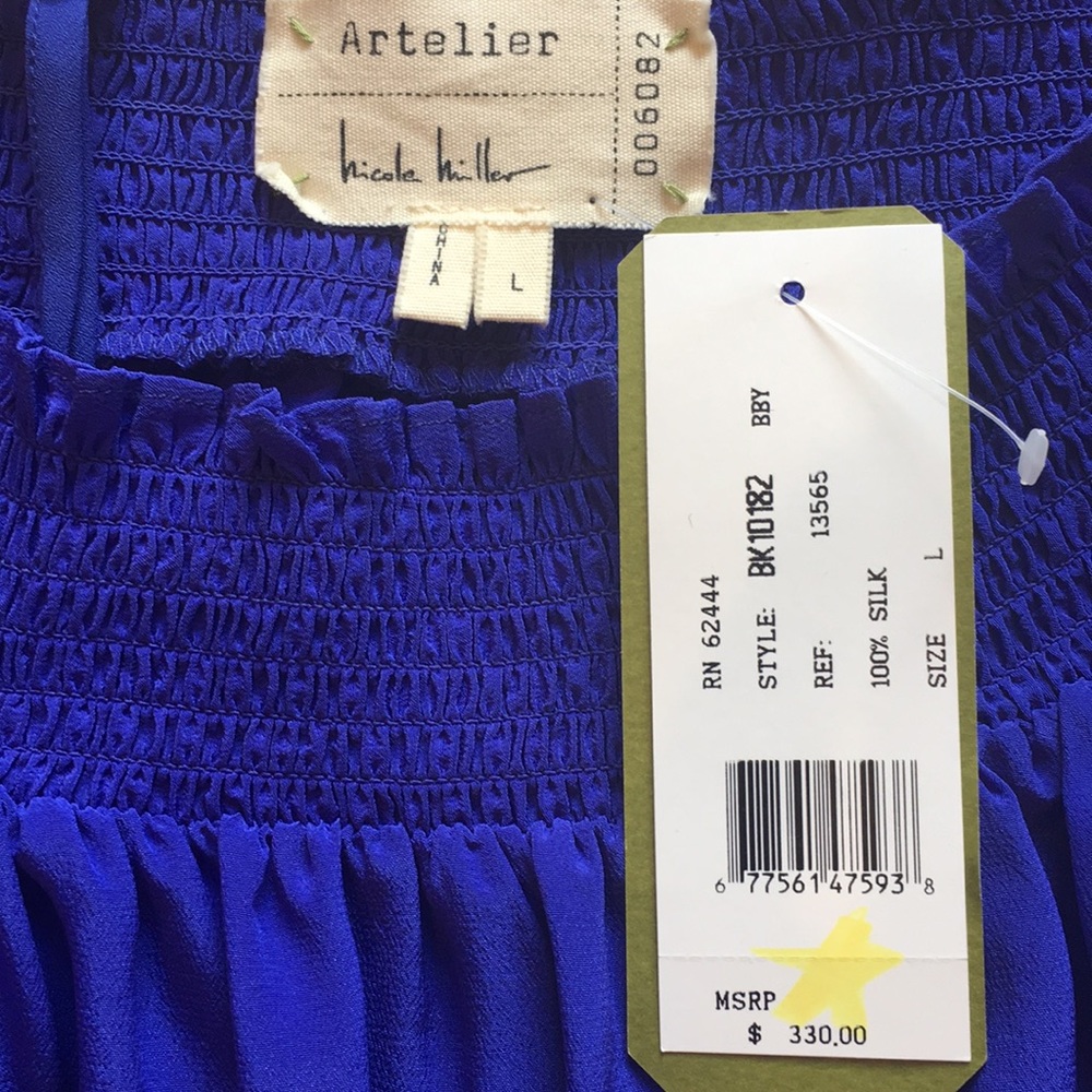 Nicole Miller Blue Off The Shoulder Silk Dress Medium - Picture 6 of 9